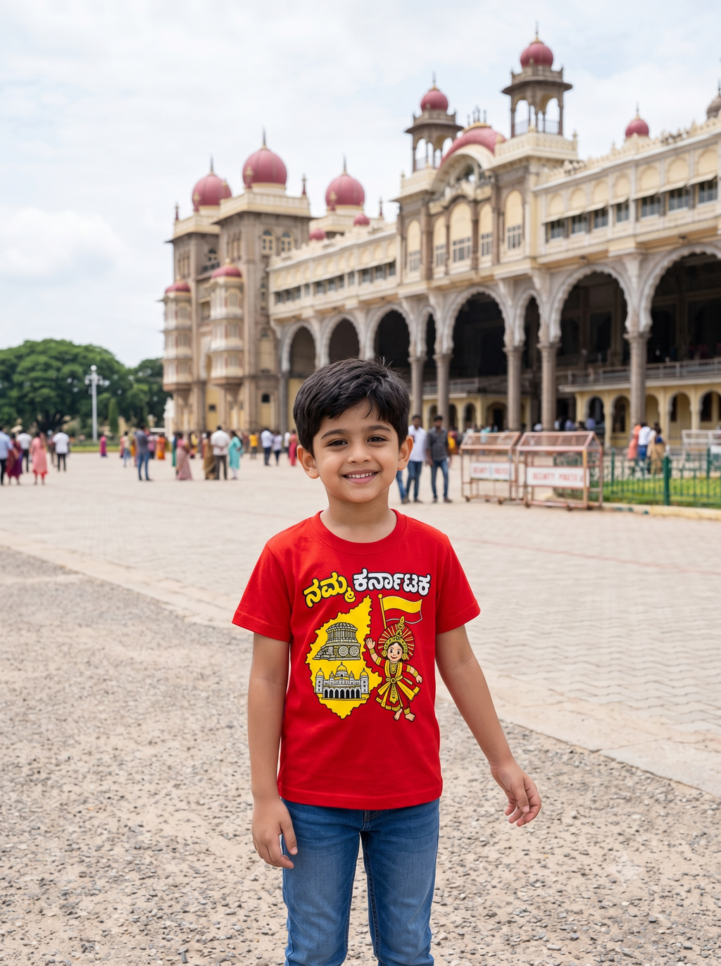 Yellow Roses Namma Karnataka Kids T-Shirt | Red Unisex Rajyotsava Tee