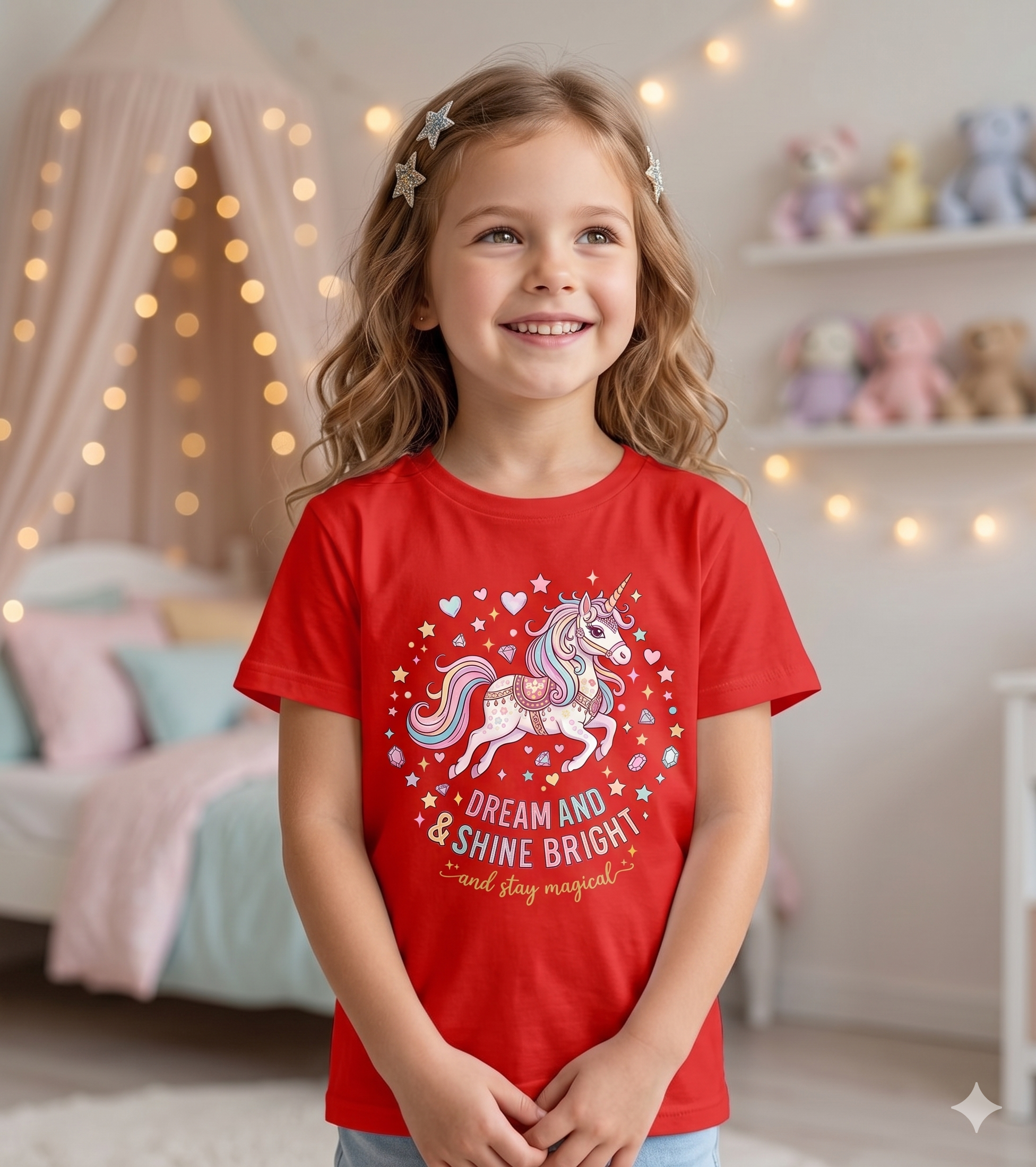 Dream & Shine Bright Unicorn Graphic T-Shirt for Girls | Premium Cotton Kids Tee
