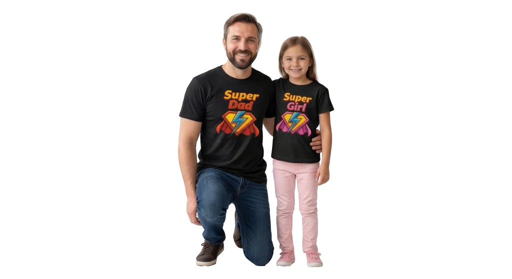 Super Dad & Super Girl Matching Family T-Shirts | Father Daughter Superhero Combo Tees | Black Cotton Graphic Tshirts