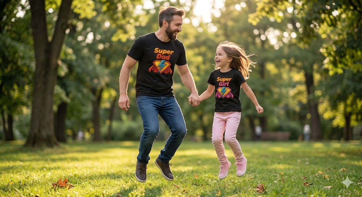 Super Dad & Super Girl Matching Family T-Shirts | Father Daughter Superhero Combo Tees | Black Cotton Graphic Tshirts