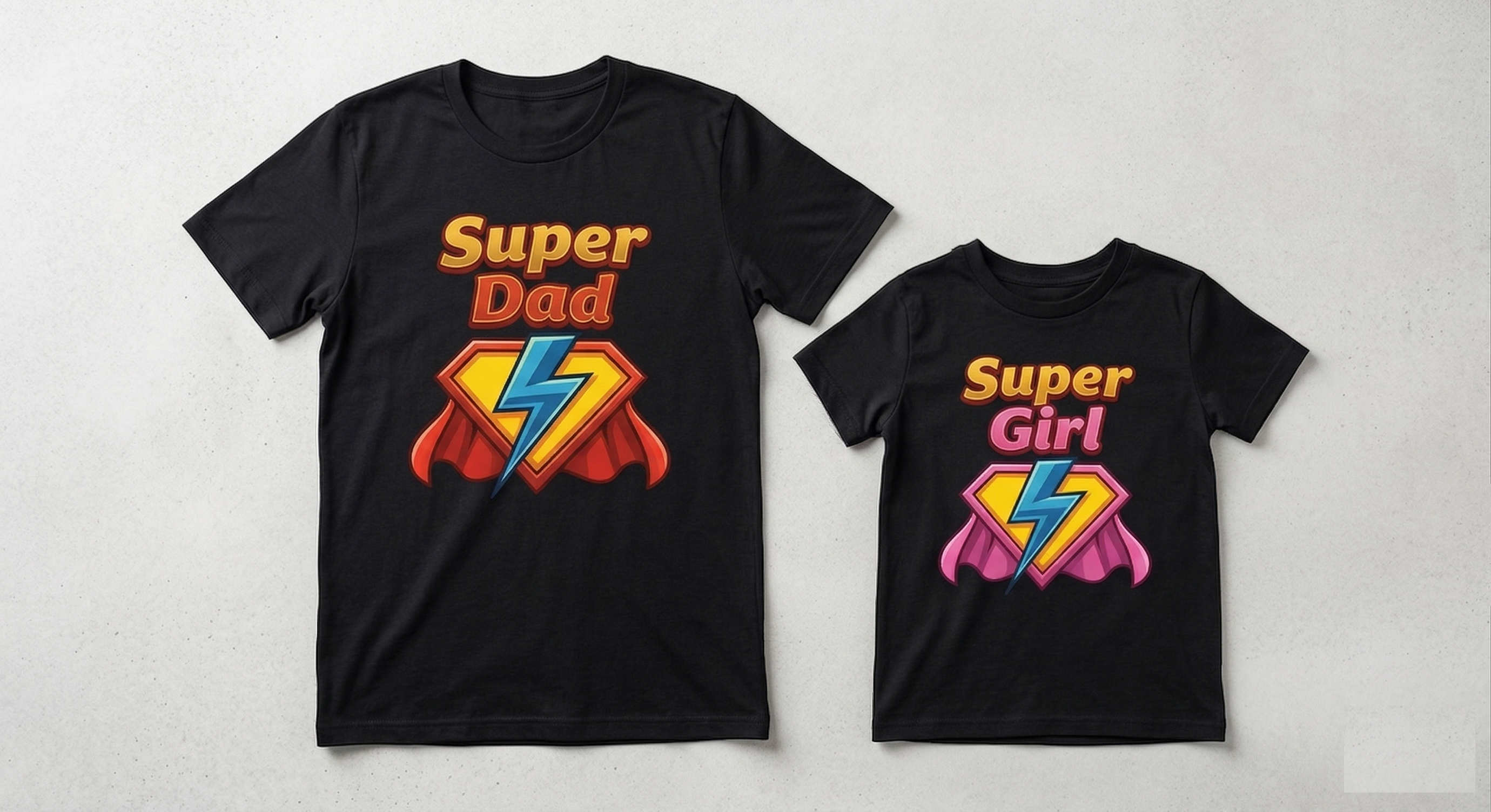 Super Dad & Super Girl Matching Family T-Shirts | Father Daughter Superhero Combo Tees | Black Cotton Graphic Tshirts
