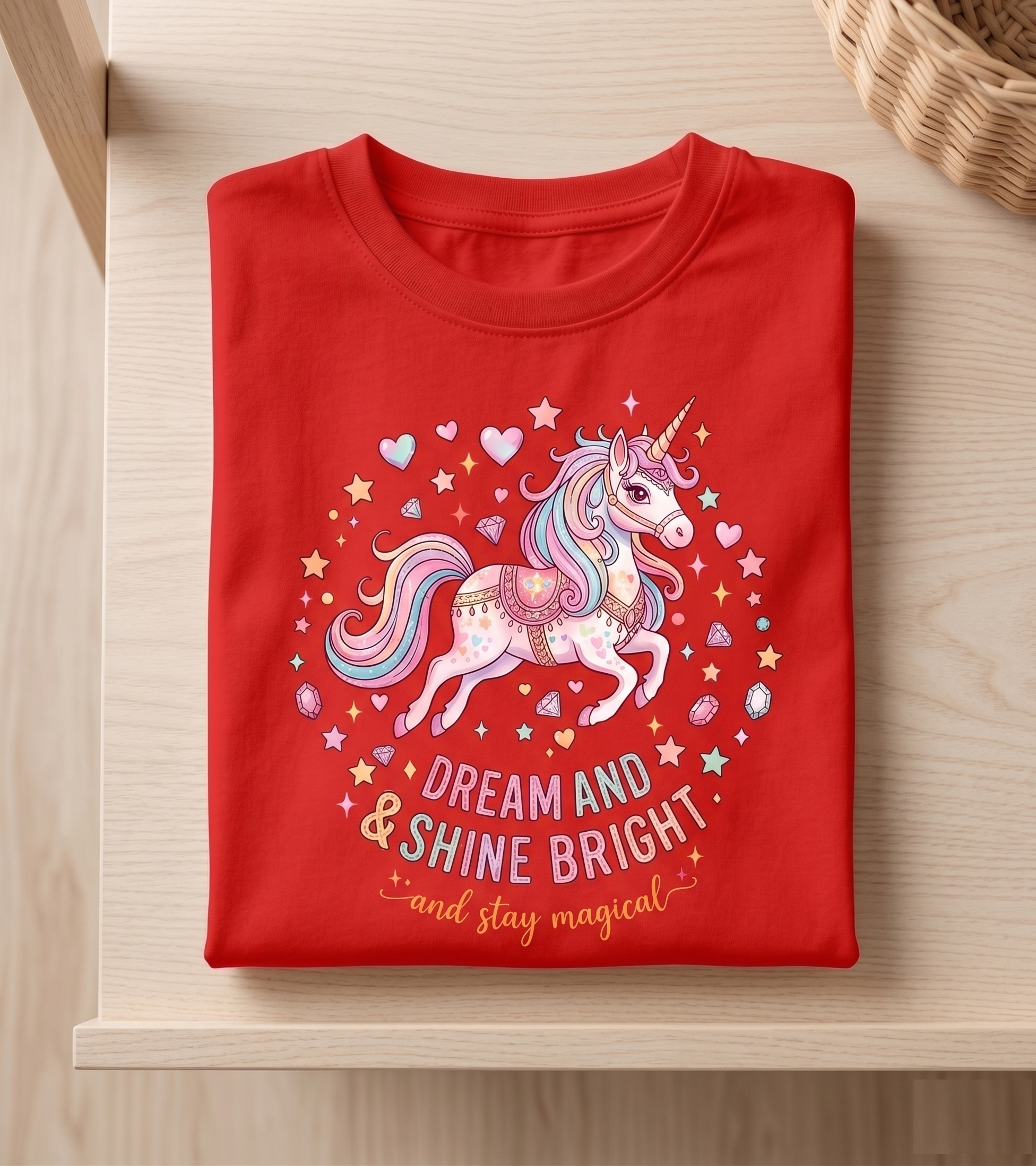 Dream & Shine Bright Unicorn Graphic T-Shirt for Girls | Premium Cotton Kids Tee