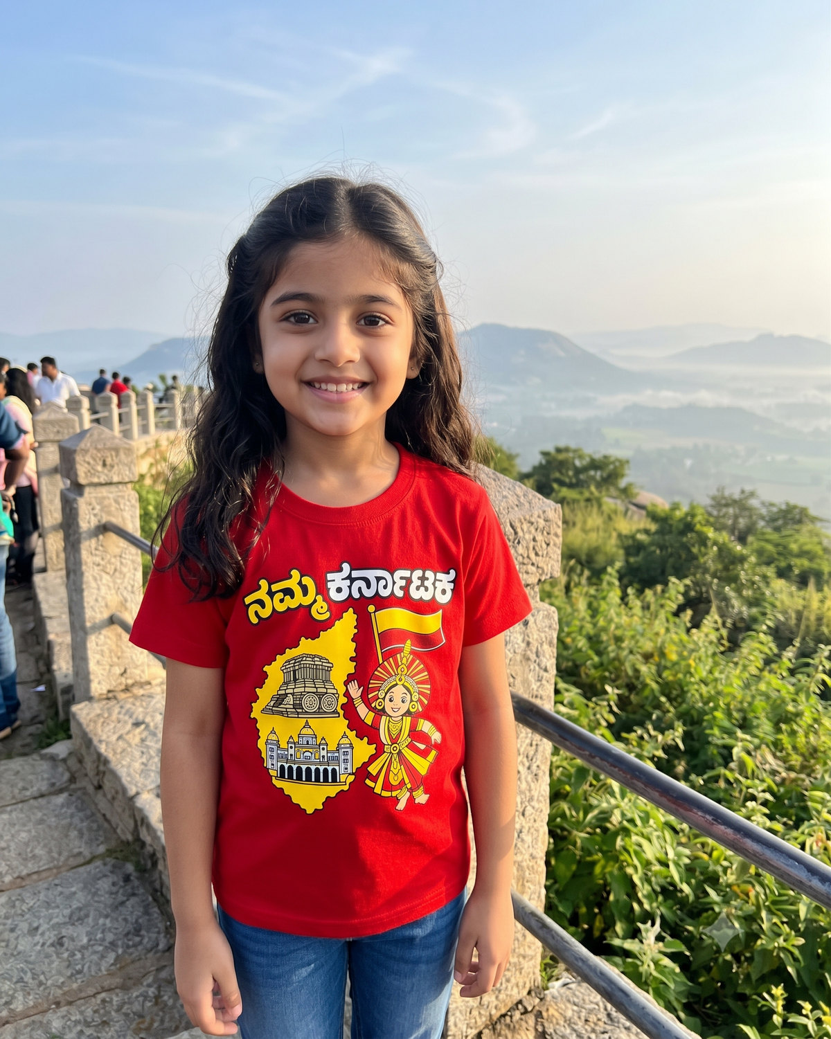 Yellow Roses Namma Karnataka Kids T-Shirt | Red Unisex Rajyotsava Tee