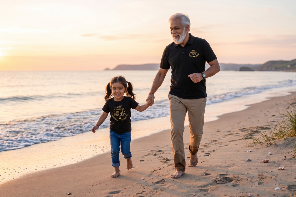 Best Grandpa & Little Princess Matching T-Shirt Set | Grandpa & Granddaughter Combo | Black