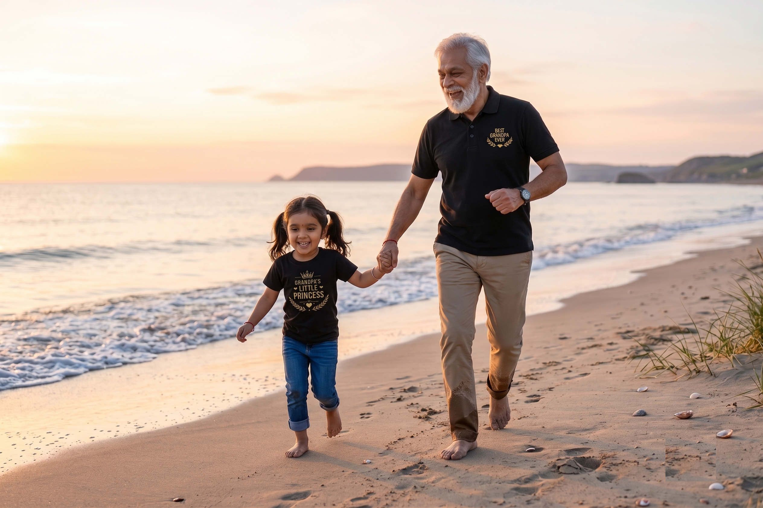 Best Grandpa & Little Princess Matching T-Shirt Set | Grandpa & Granddaughter Combo | Black
