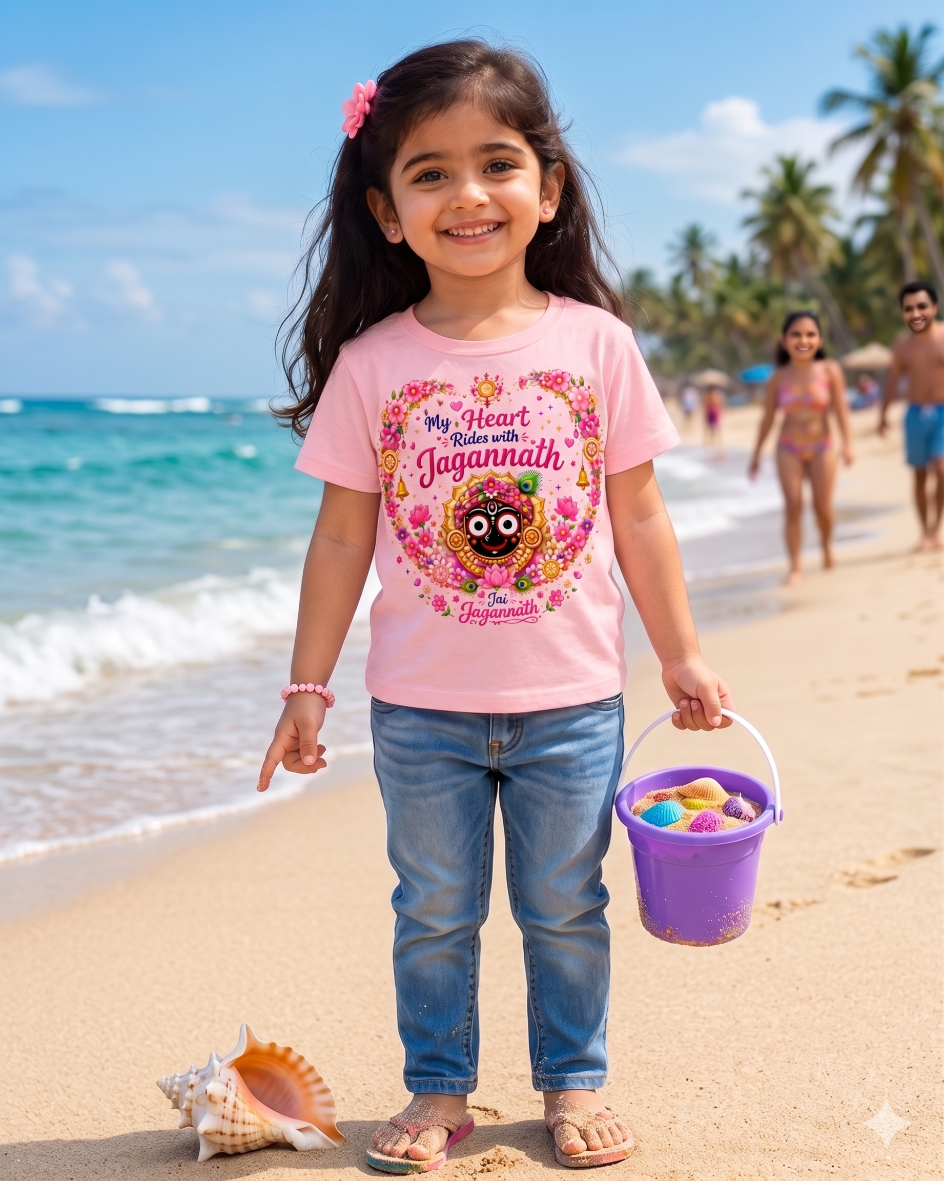 My Heart Rides with Jagannath Kids T-Shirt | Premium Cotton Girls Round Neck Tee | Jai Jagannath | Pink