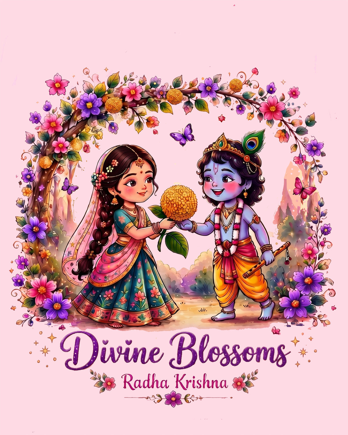 Yellow Roses Divine Blossoms Radha Krishna Girls T-Shirt
