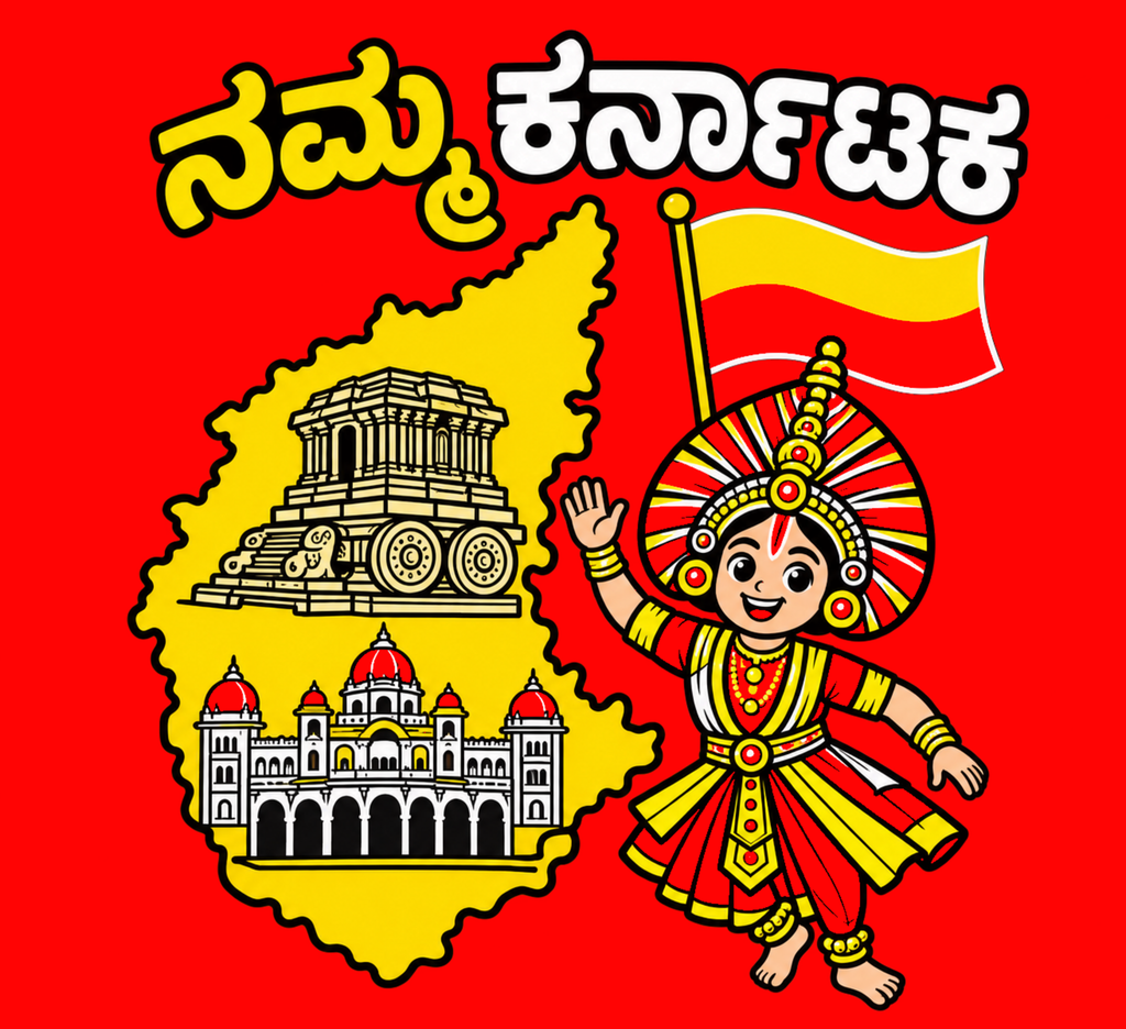 Yellow Roses Namma Karnataka Kids T-Shirt | Red Unisex Rajyotsava Tee