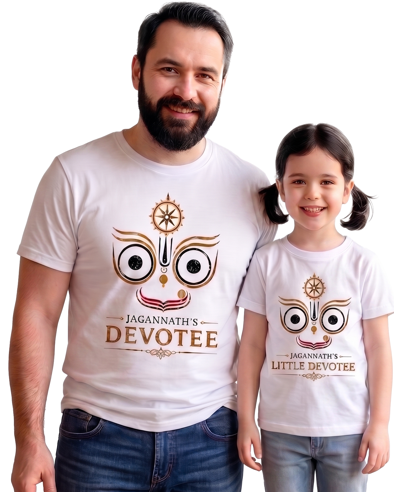 Jagannath's Devotee Matching Father & Daughter T-Shirt Set | Family Devotional Outfit | Soft Cotton Tees