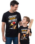 Father & Son Cricket T-Shirt Combo – Cricket Never Retires & Legends Start Young