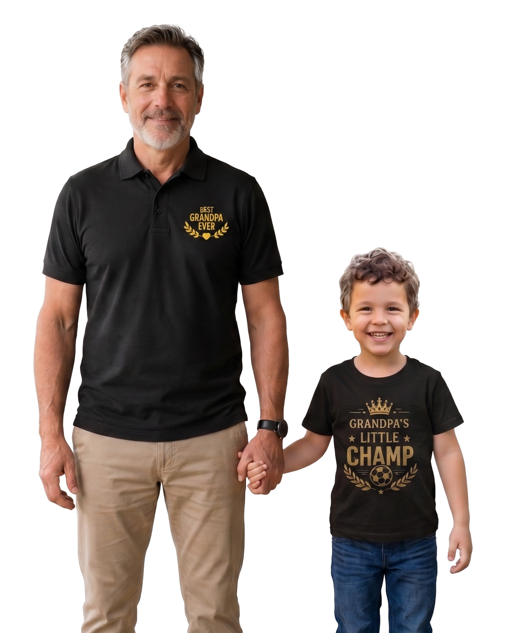 Yellow Roses Grandpa & Grandson Matching T-Shirt Combo | Best Grandpa Ever & Grandpa's Little Champ | Premium Family T-Shirts