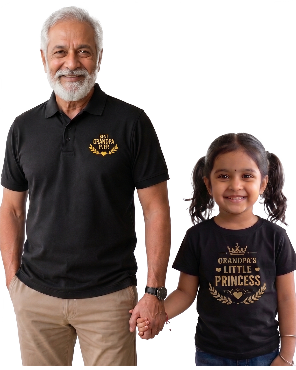 Best Grandpa & Little Princess Matching T-Shirt Set | Grandpa & Granddaughter Combo | Black