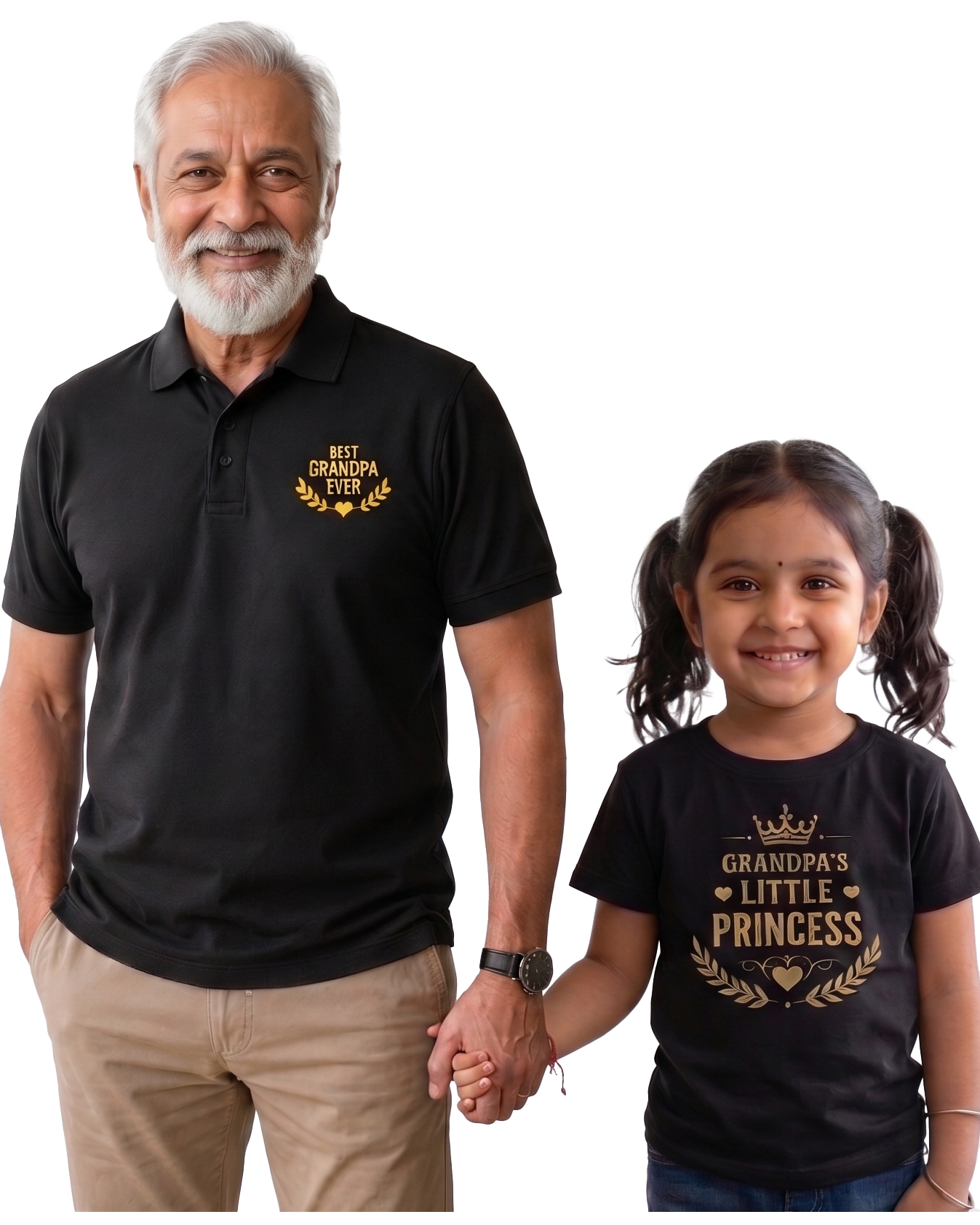 Best Grandpa & Little Princess Matching T-Shirt Set | Grandpa & Granddaughter Combo | Black