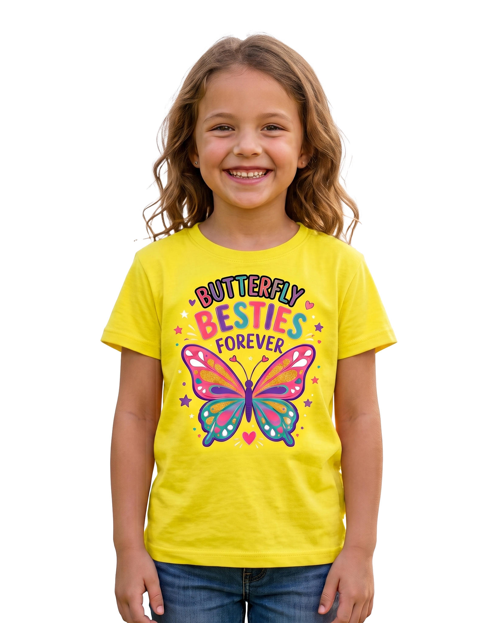 Butterfly Besties Forever Girls T-Shirt | Cute Friendship Graphic Tee for Girls