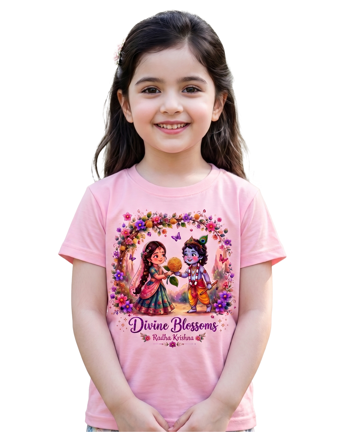 Yellow Roses Divine Blossoms Radha Krishna Girls T-Shirt