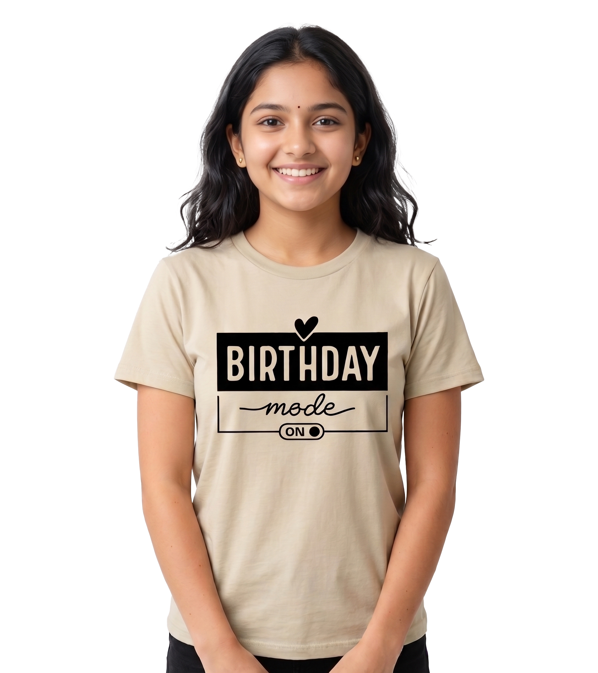 Birthday Mode ON Girls Graphic T-Shirt – Cream