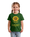 Let Your Dreams Bloom Sunflower Graphic T-Shirt for Girls | Dark Green Cotton Tee
