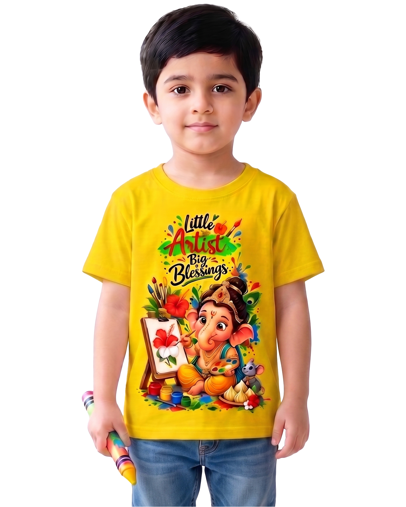 Kids Ganesha Drawing T-Shirt | Cute Lord Ganesha Art T-Shirt for Boys & Girls | Ganesh Chaturthi Kids T-Shirt