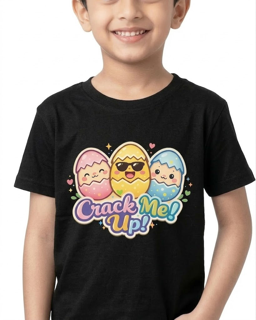 Kids Easter T-Shirt – Cute “Crack Me Up” Easter Eggs Graphic Tee for Boys & Girls | Funny Easter Holiday Kids Shirt