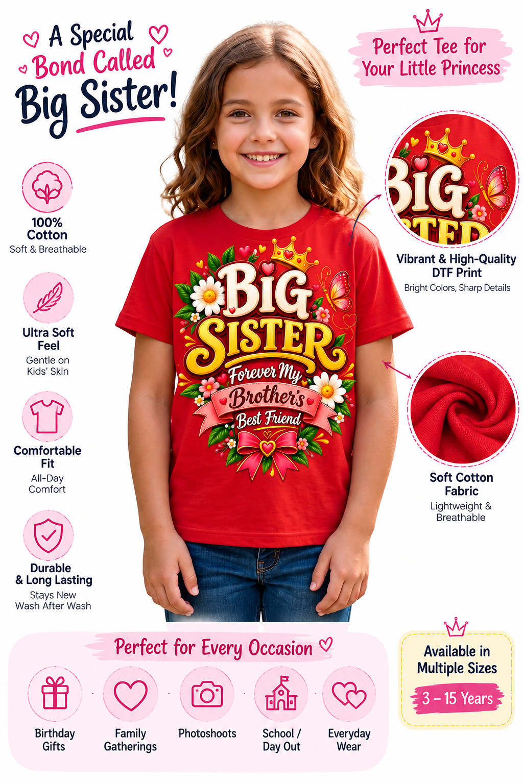 Big Sister T-Shirt for Girls | Forever My Brother’s Best Friend | Raksha Bandhan Gift