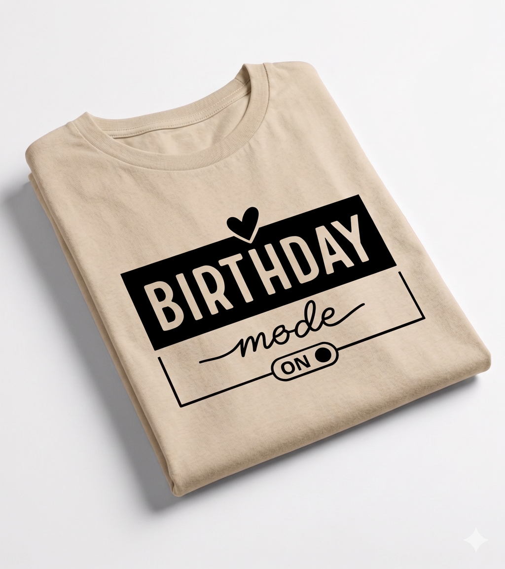 Birthday Mode ON Girls Graphic T-Shirt – Cream