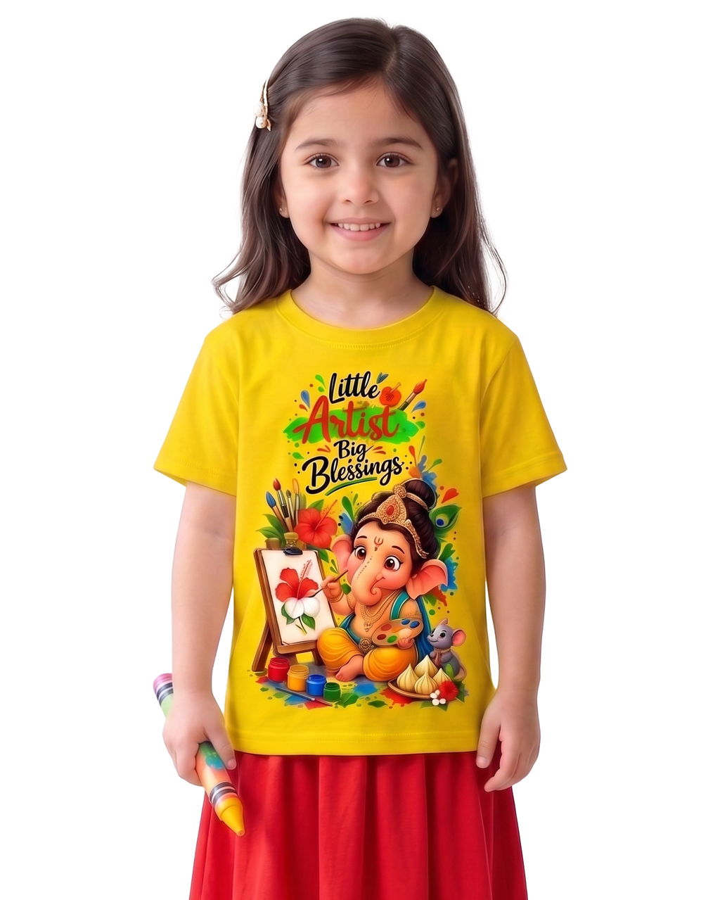 Kids Ganesha Drawing T-Shirt | Cute Lord Ganesha Art T-Shirt for Boys & Girls | Ganesh Chaturthi Kids T-Shirt
