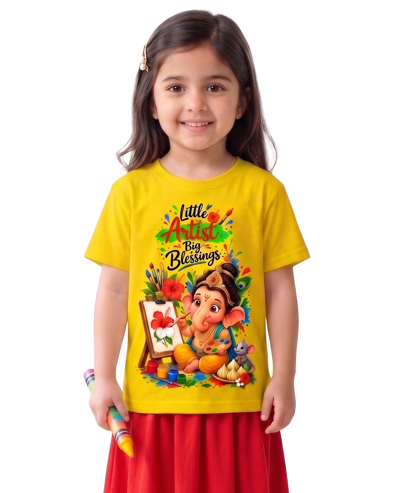 Kids Ganesha Drawing T-Shirt | Cute Lord Ganesha Art T-Shirt for Boys & Girls | Ganesh Chaturthi Kids T-Shirt