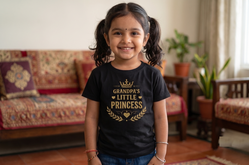 Best Grandpa & Little Princess Matching T-Shirt Set | Grandpa & Granddaughter Combo | Black