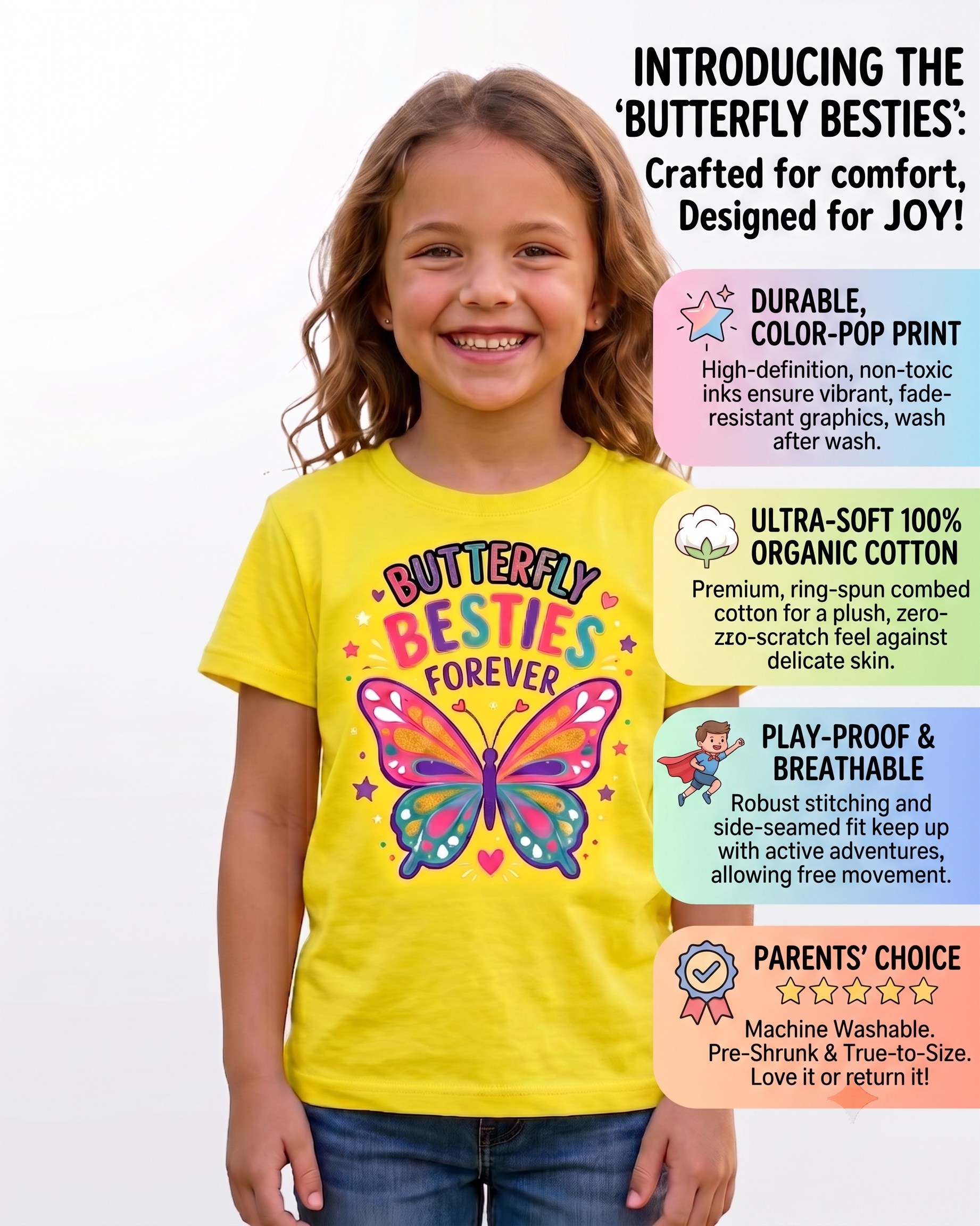 Butterfly Besties Forever Girls T-Shirt | Cute Friendship Graphic Tee for Girls