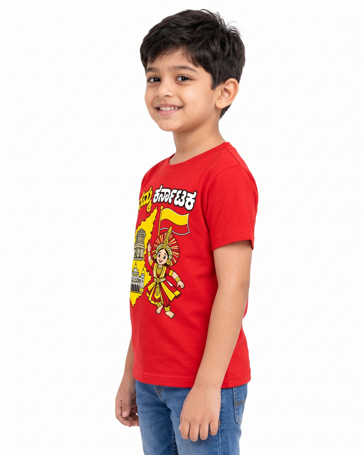 Yellow Roses Namma Karnataka Kids T-Shirt | Red Unisex Rajyotsava Tee