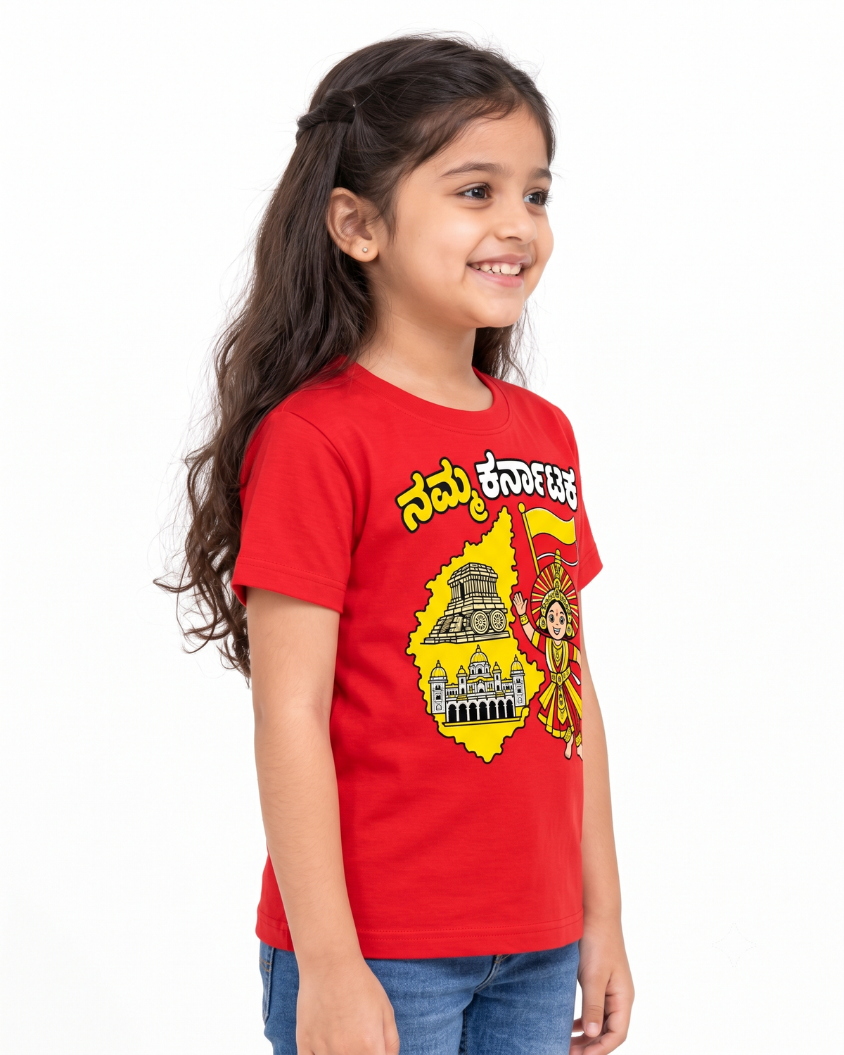Yellow Roses Namma Karnataka Kids T-Shirt | Red Unisex Rajyotsava Tee