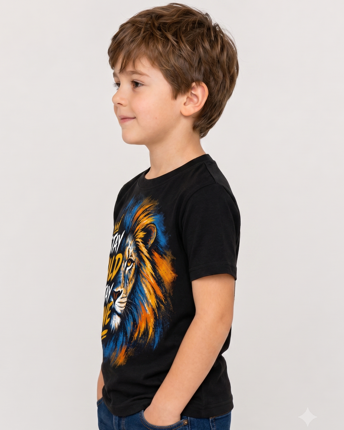 Yellow Roses Kids Lion Print T-Shirt – Stay Wild, Stay Brave