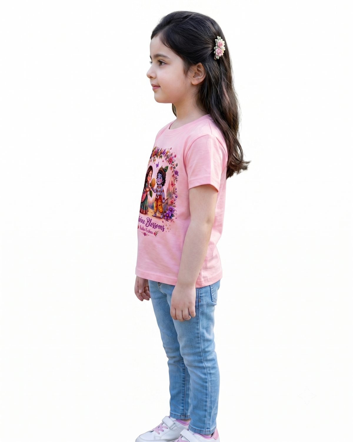 Yellow Roses Divine Blossoms Radha Krishna Girls T-Shirt