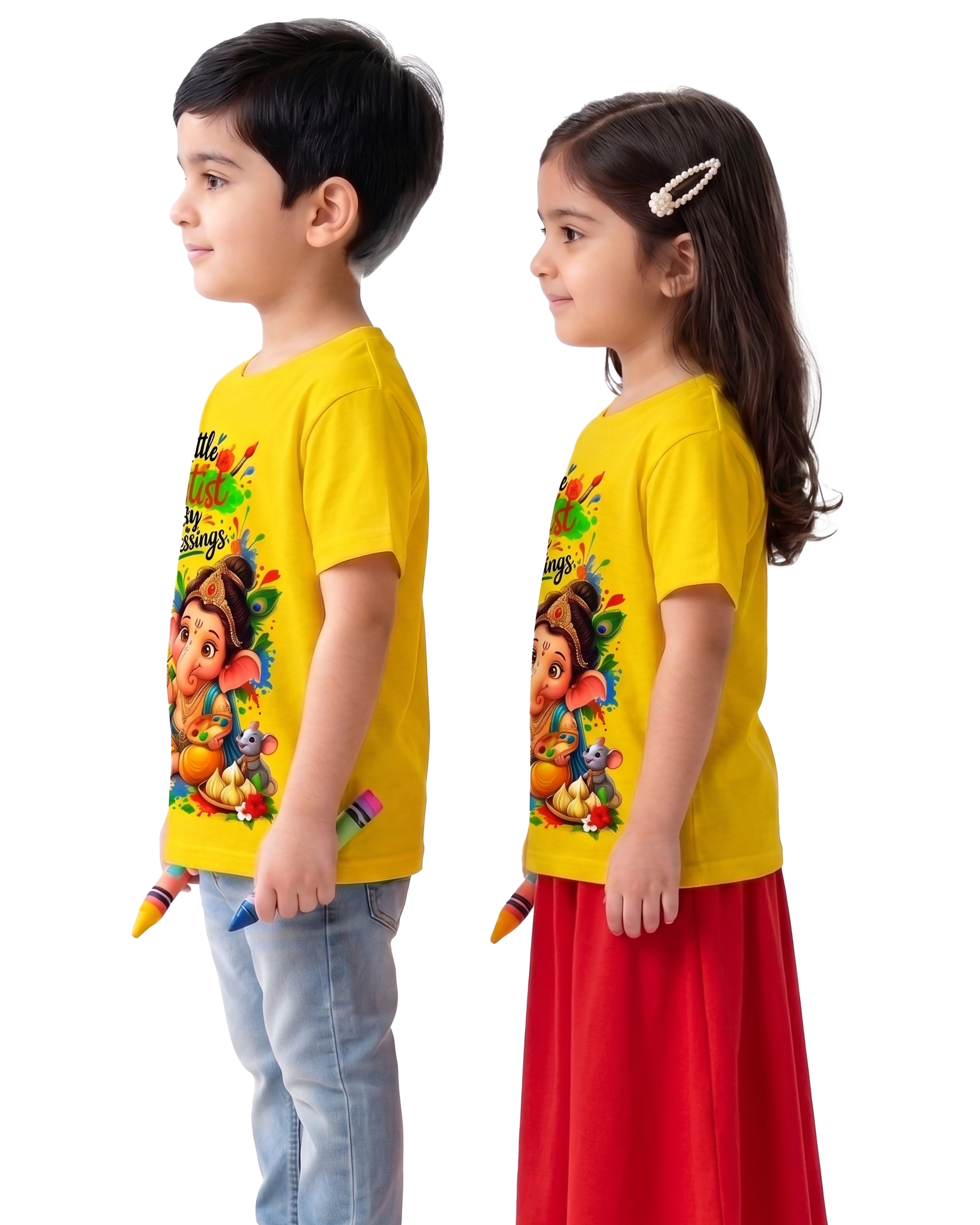 Kids Ganesha Drawing T-Shirt | Cute Lord Ganesha Art T-Shirt for Boys & Girls | Ganesh Chaturthi Kids T-Shirt