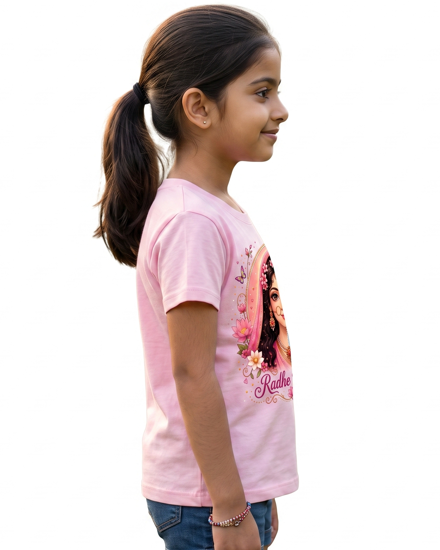Radha Krishna Girls T-Shirt | Pink Printed T-Shirt for Kids | Janmashtami & Festive Wear