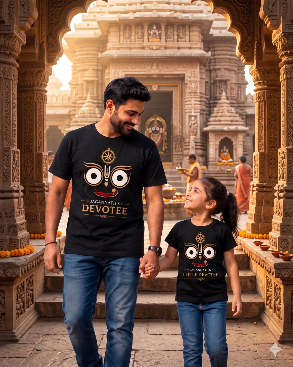 Jagannath's Devotee Matching Father & Daughter T-Shirt Set | Family Devotional Outfit | Soft Cotton Tees