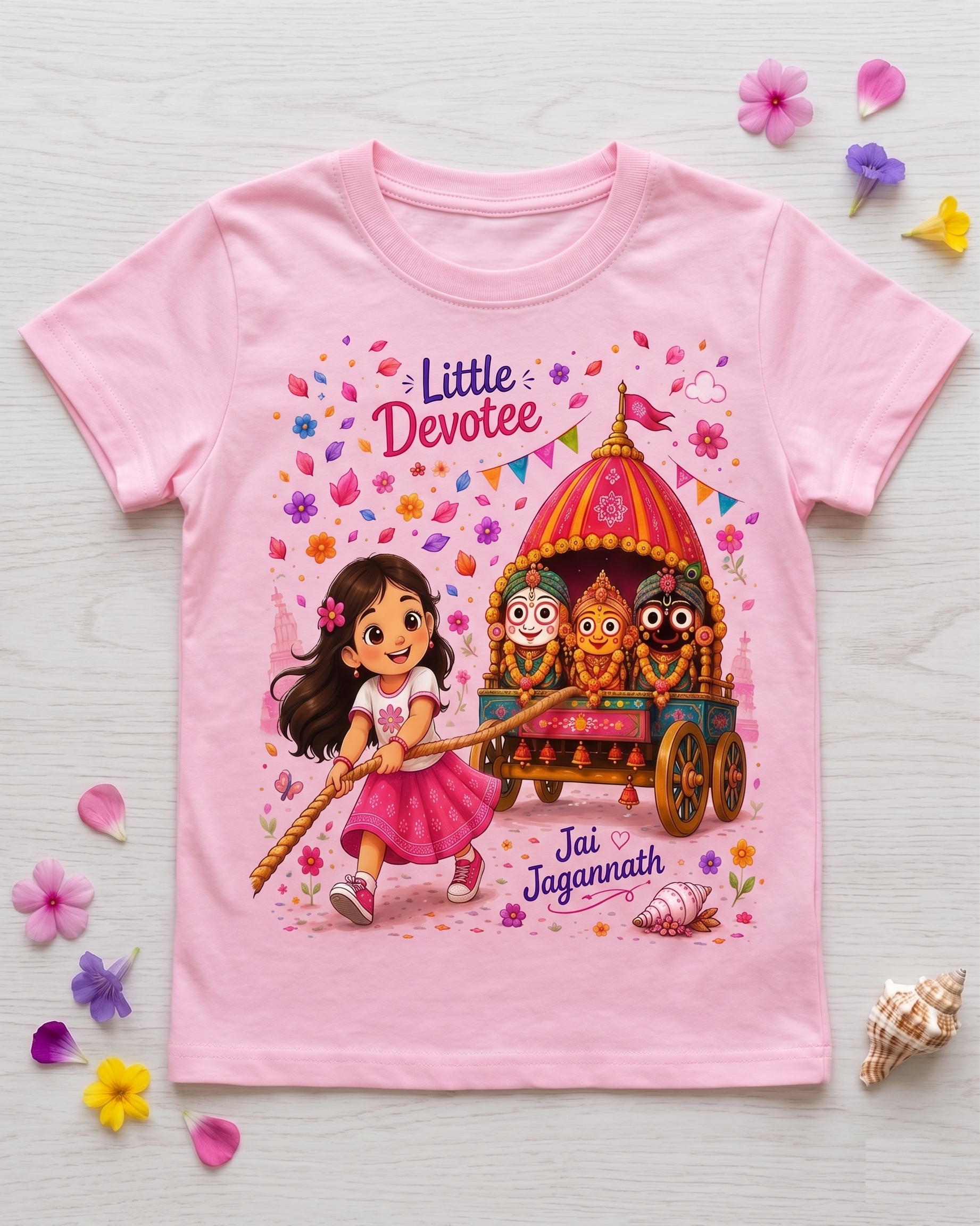 Little Devotee Jai Jagannath Girls T-Shirt | Premium Cotton Round Neck | Soft Printed Tee for Kids (3–15 Years) | Pink